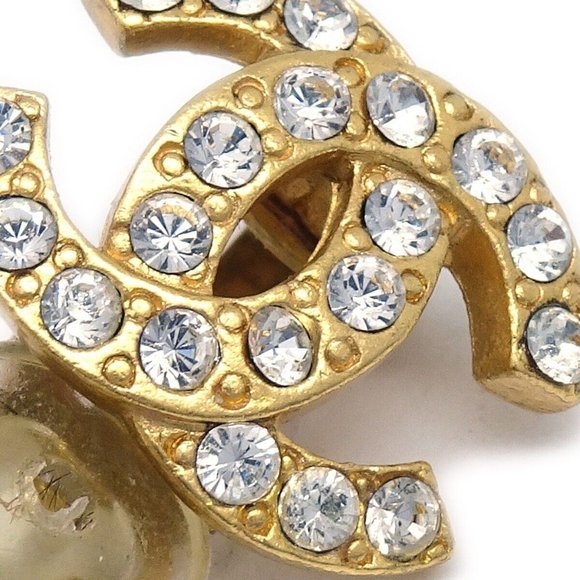 Chanel CC Rhinestone Earrings Clip-On Gold 02A - Picture 2 of 4